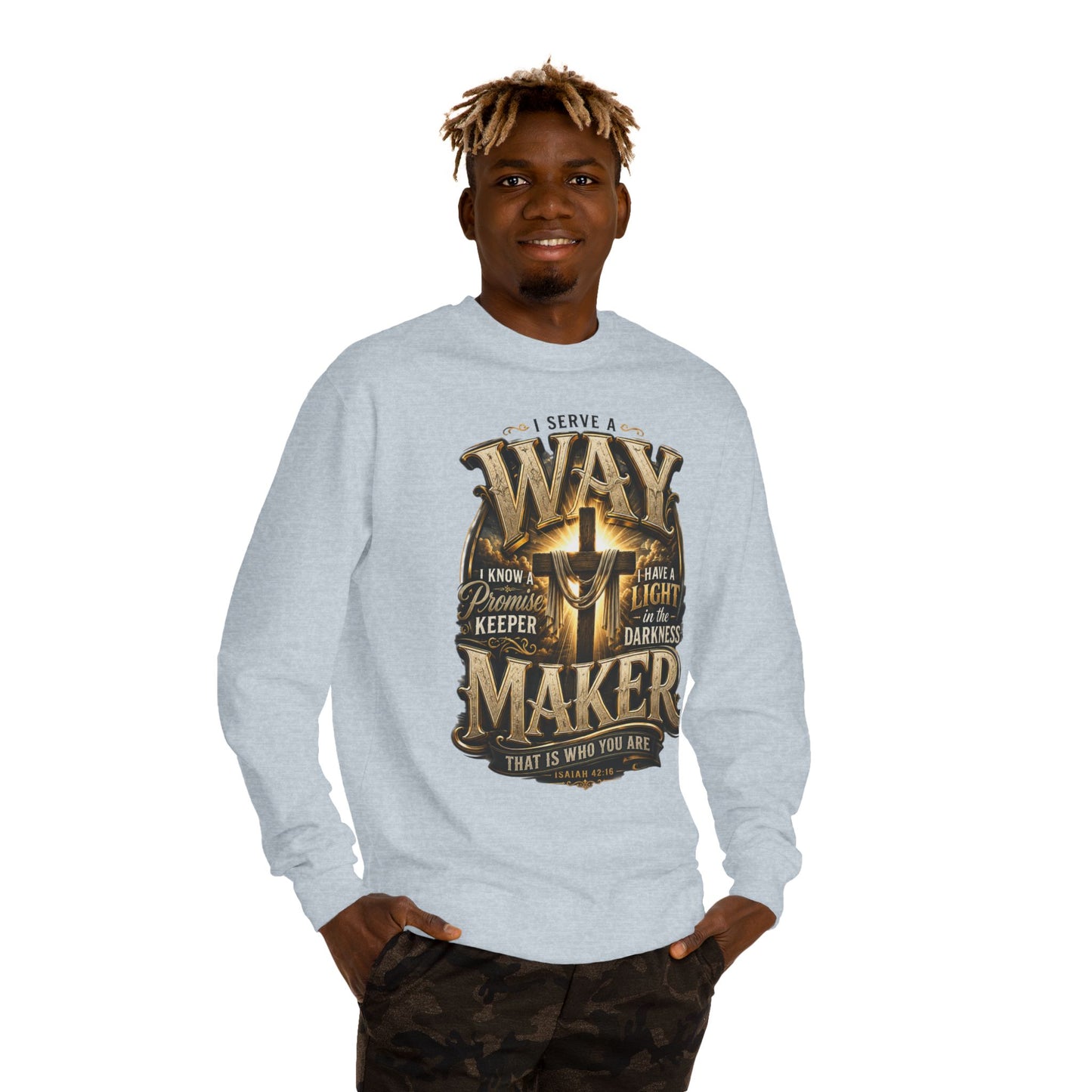 Way Maker Christian Sweatshirt — 'I Serve a Way Maker' Inspirational Crewneck