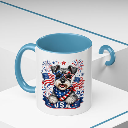 Patriotic Schnauzer Coffee Mug – USA Flag, Fireworks Accent Mug (11/15oz)