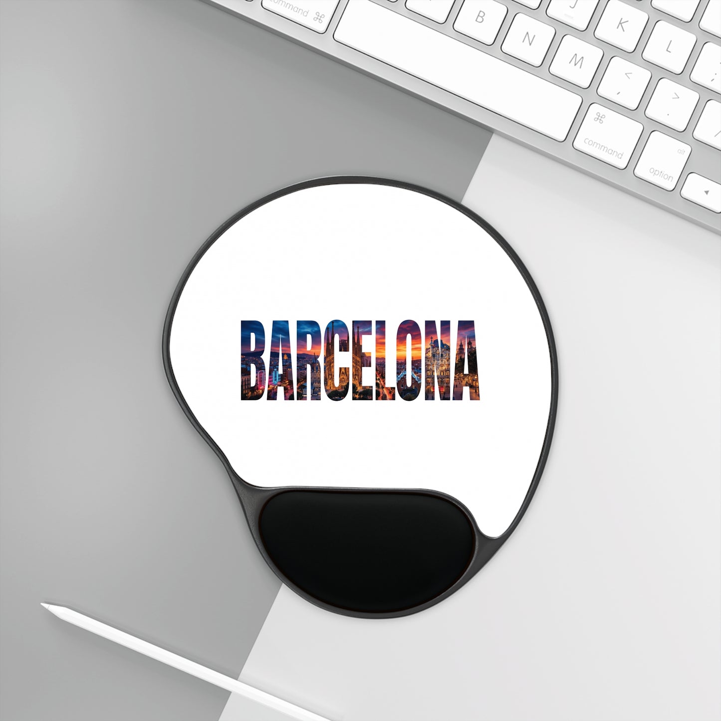 Barcelona Photo Text Mouse Pad with Ergonomic Wrist Rest