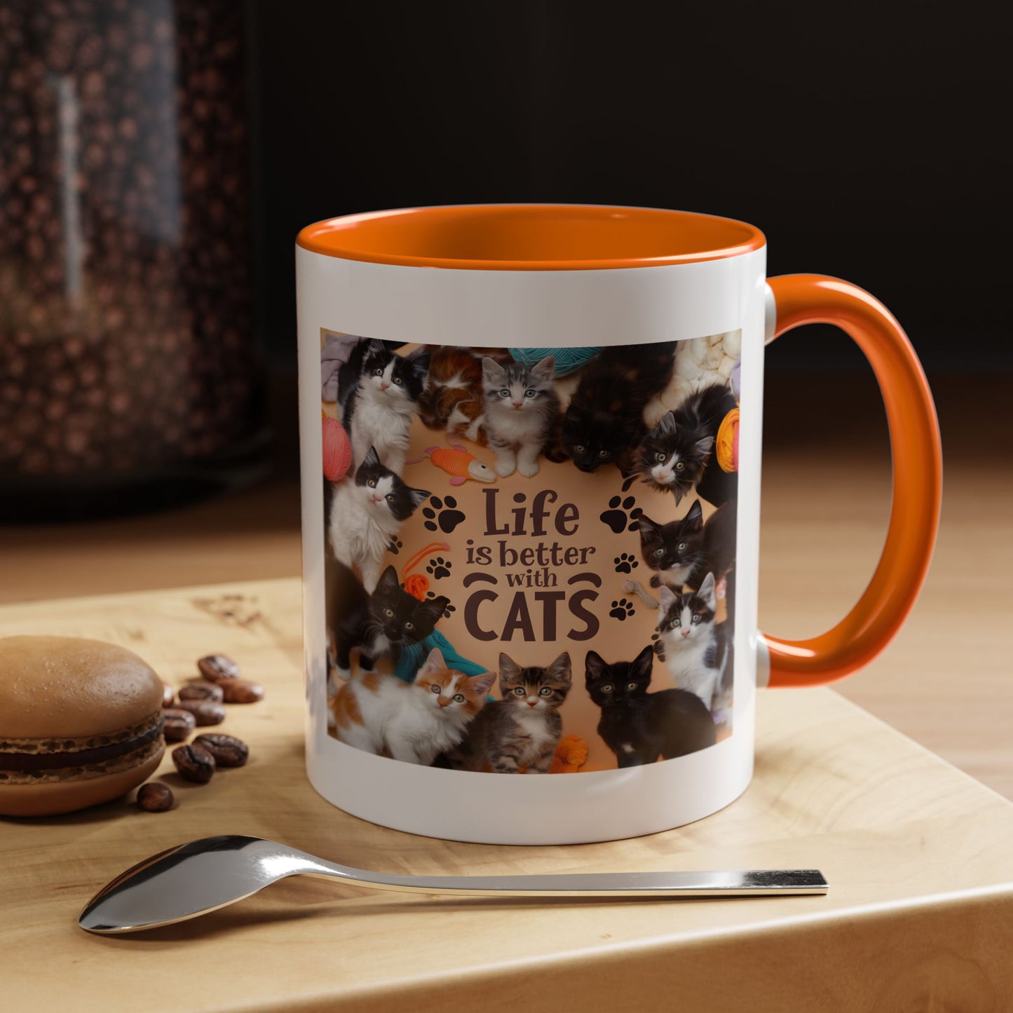 Cat Lover Accent Coffee Mug — “Life Is Better With Cats” 11/15oz