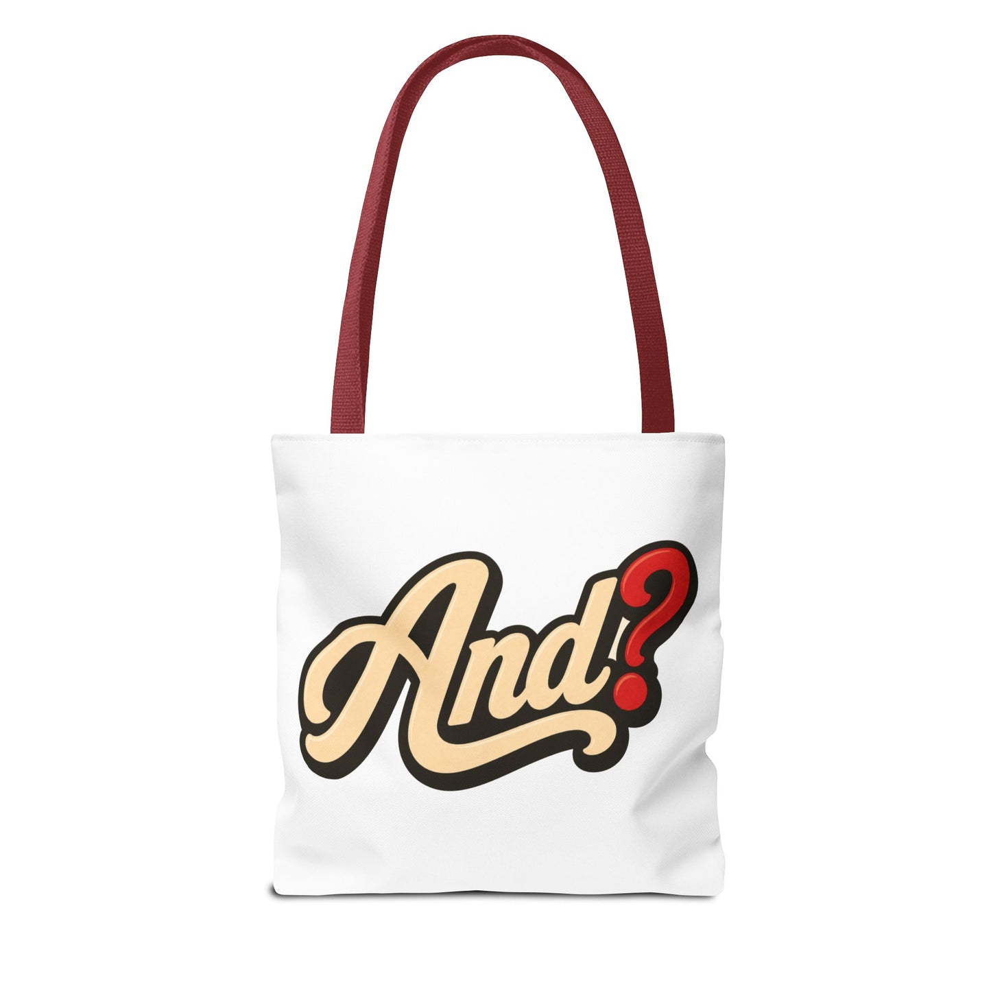 And? Graphic Tote Bag — Retro Script Question Mark Design