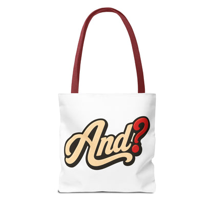 And? Graphic Tote Bag — Retro Script Question Mark Design