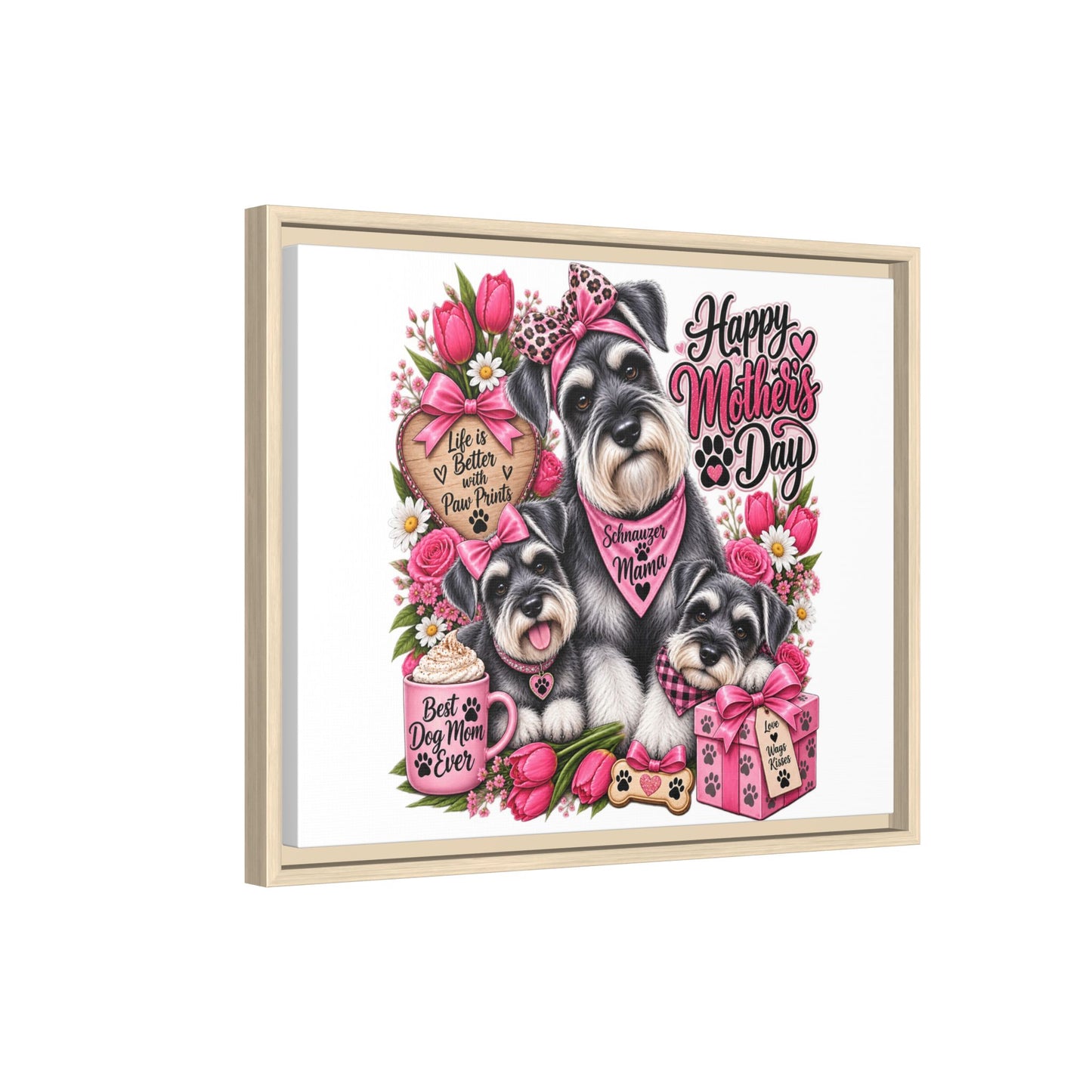 Happy Mother’s Day Schnauzer Canvas — Framed Matte Wall Art