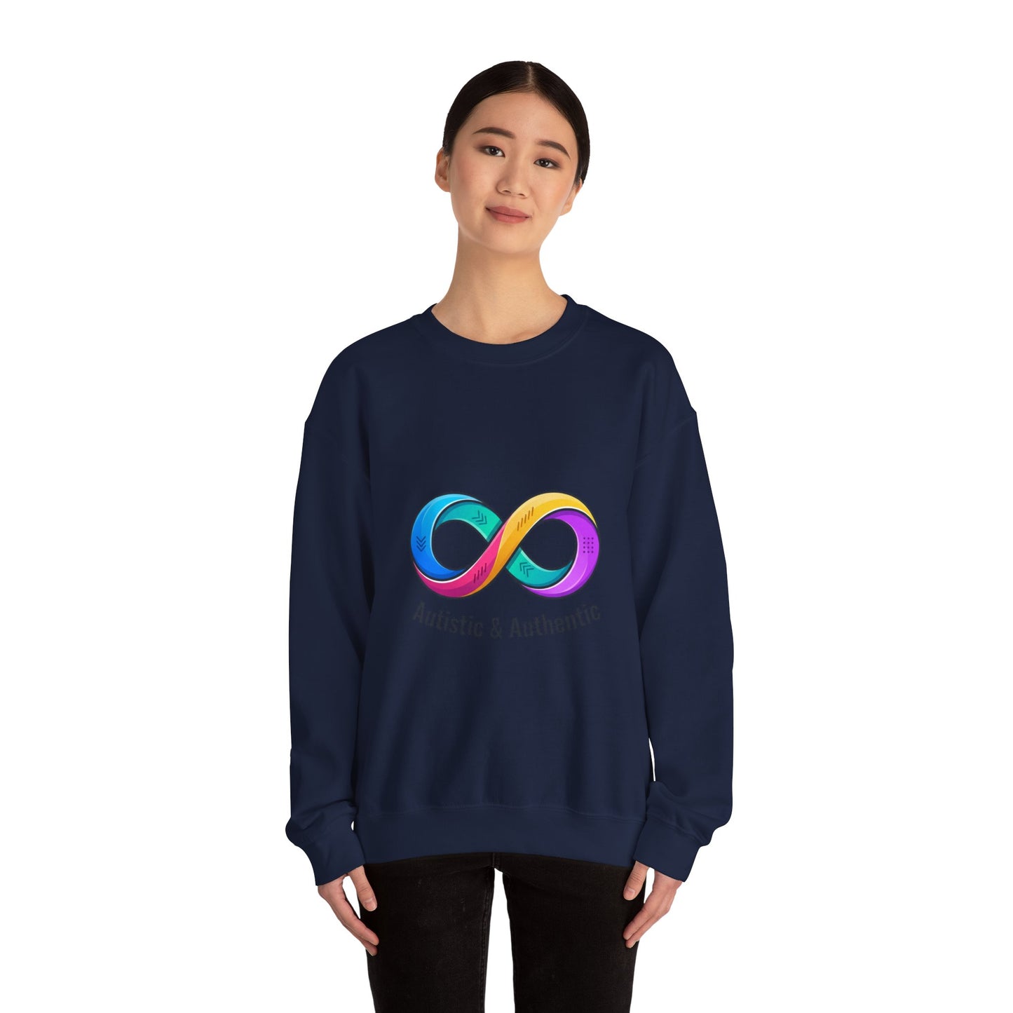 Autistic & Authentic Infinity Crewneck Sweatshirt, Neurodiversity Pride, Affirming