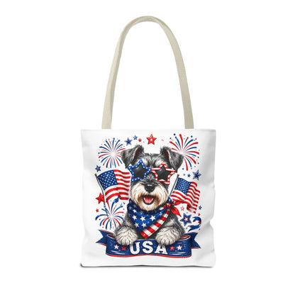 Patriotic Schnauzer Tote Bag — USA Flag Fireworks All-Over Print