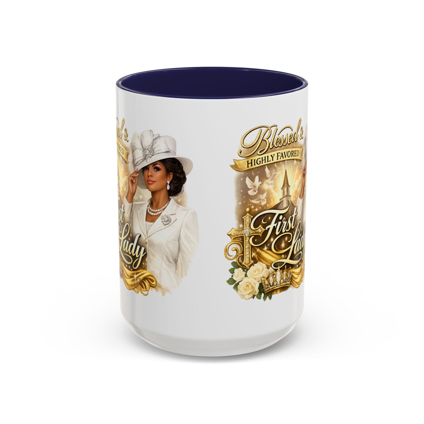 First Lady Inspirational Coffee Mug — "Blessed & Highly Favored" Accent Ceramic Mug