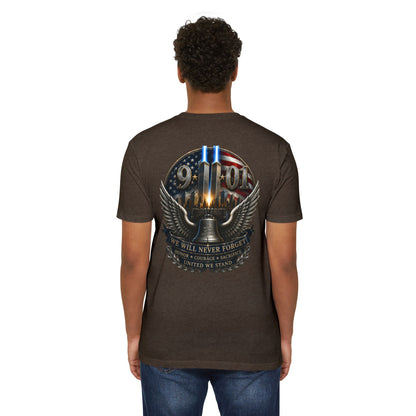 9/11 Never Forget Memorial T-Shirt — Twin Towers Tribute Tee