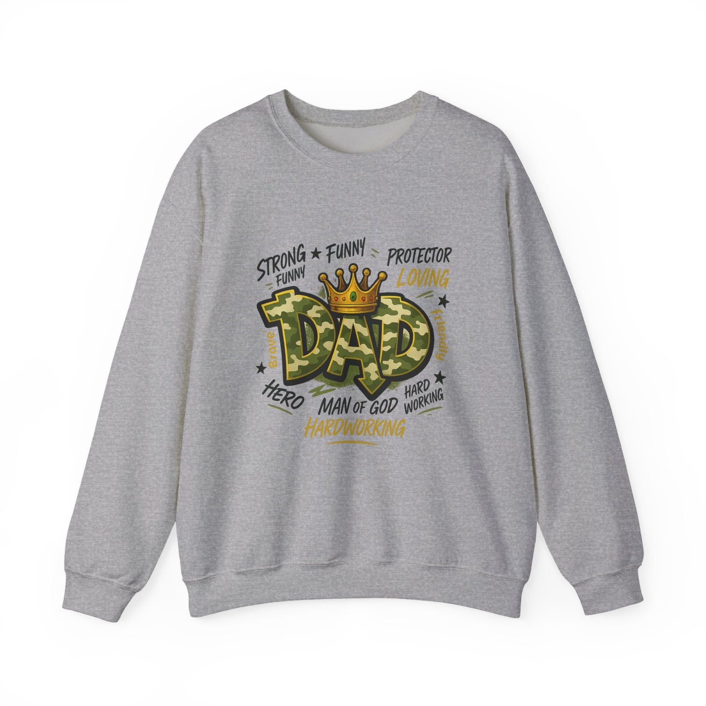 Dad Crown Crewneck Sweatshirt — "DAD" Camouflage Design, Loving, Hardworking Father Gift