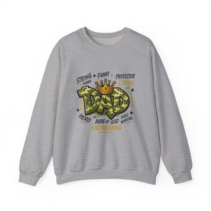 Dad Crown Crewneck Sweatshirt — "DAD" Camouflage Design, Loving, Hardworking Father Gift