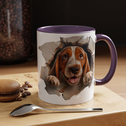 Basset Hound Peek-A-Boo Accent Coffee Mug — Cute Dog Face 11/15oz