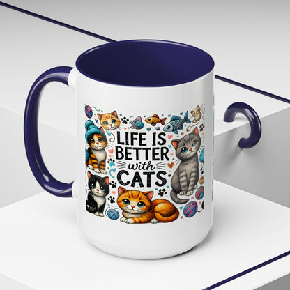 Life Is Better With Cats Accent Coffee Mug – Cute Kitten Ceramic Tea Cup (11/15oz)