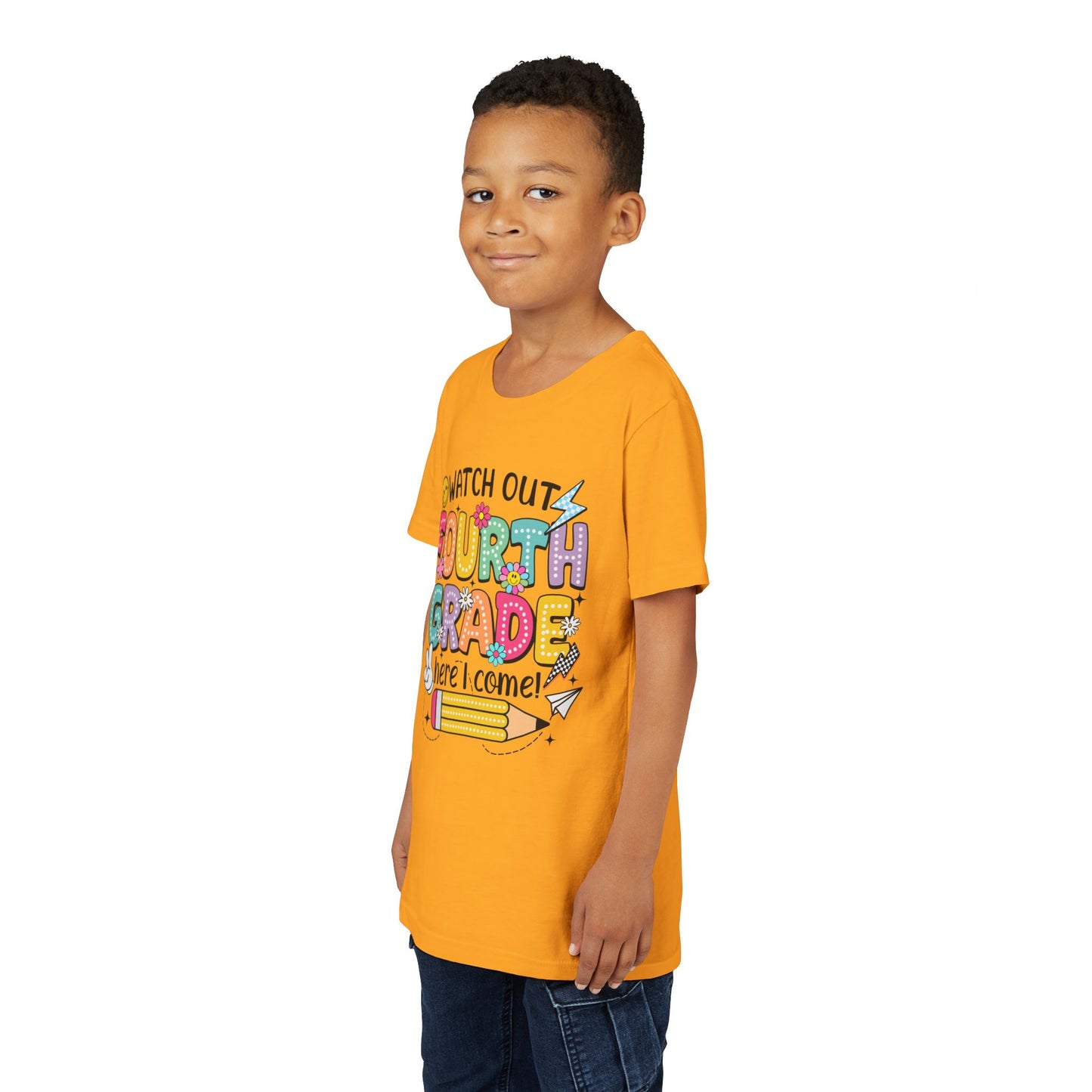 Watch Out Fourth Grade Here I Come Youth T‑Shirt — Back to School Kids Tee