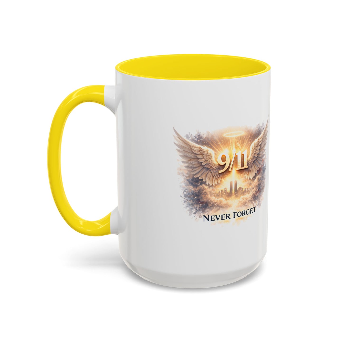 9/11 Never Forget Accent Coffee Mug — Memorial Tribute Ceramic Mug