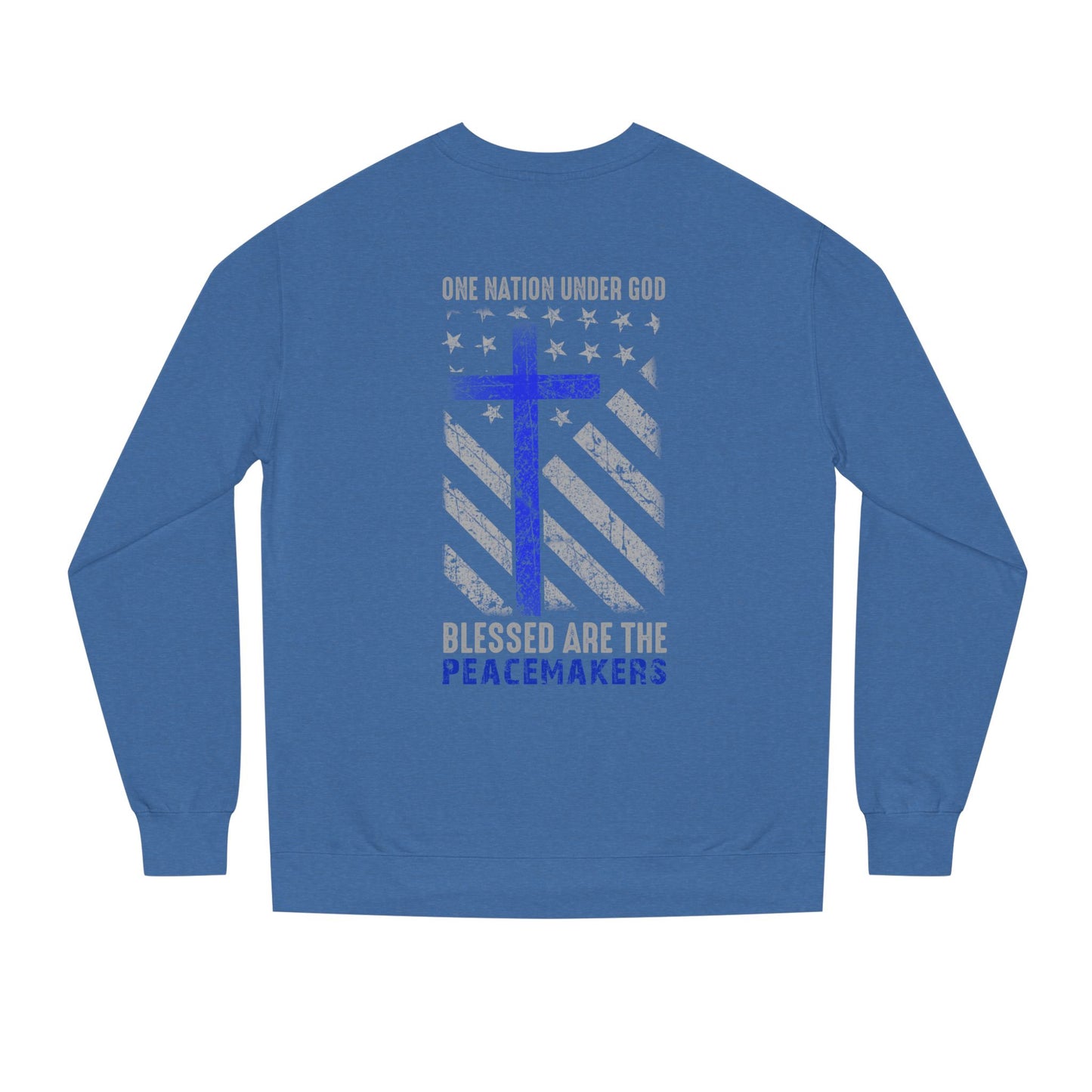 Blessed Are The Peacemakers Crewneck Sweatshirt — One Nation Under God Christian Flag Design