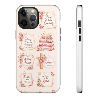 Christian Floral Phone Case — "Pray Without Ceasing" Faith Cross Design