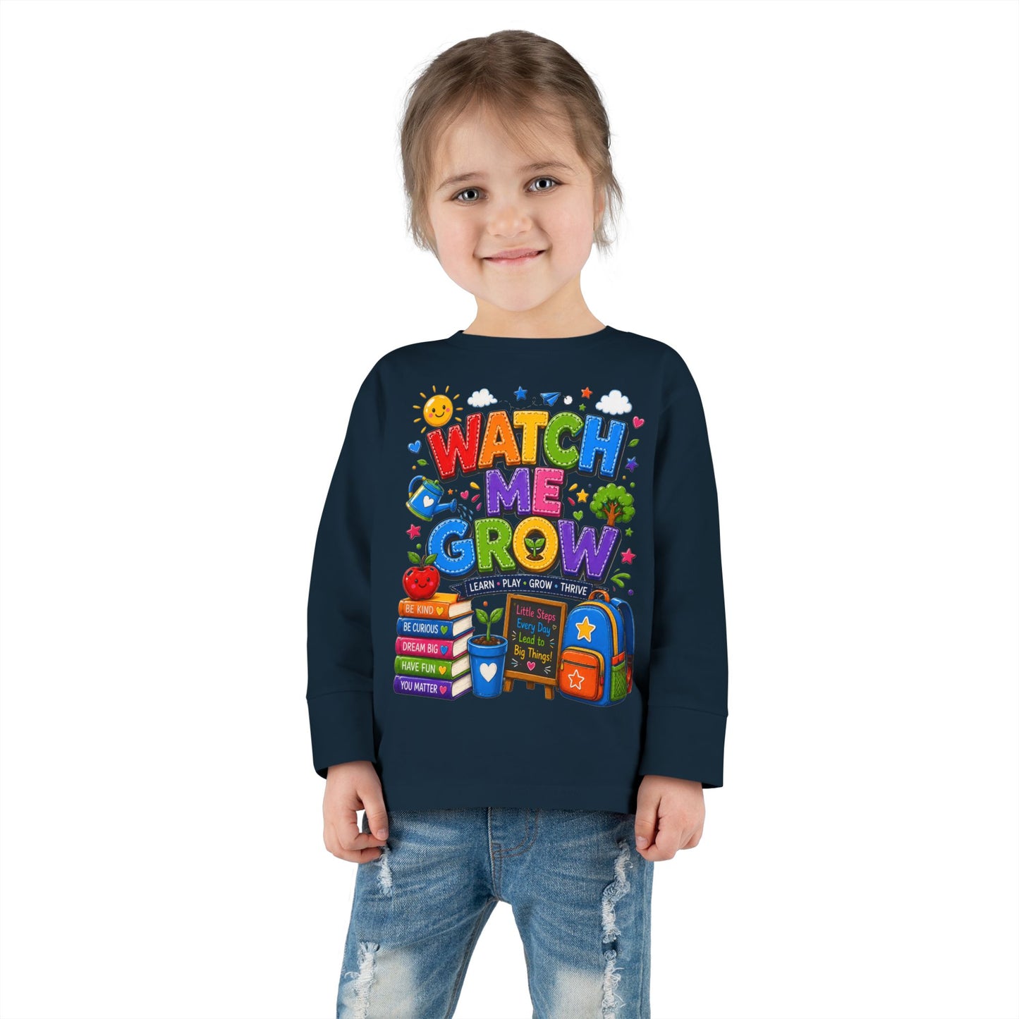 Watch Me Grow Toddler Long Sleeve Tee — Back to School Cute Growth Shirt