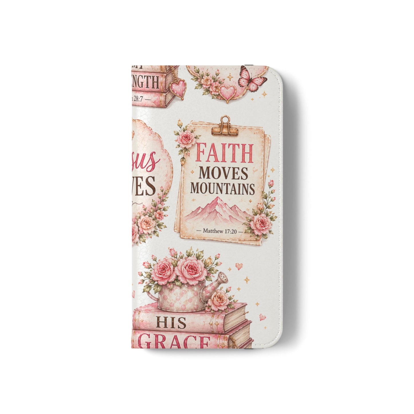 Christian Floral Phone Flip Case — "Jesus Saves" & Inspirational Scripture Wallet Cover