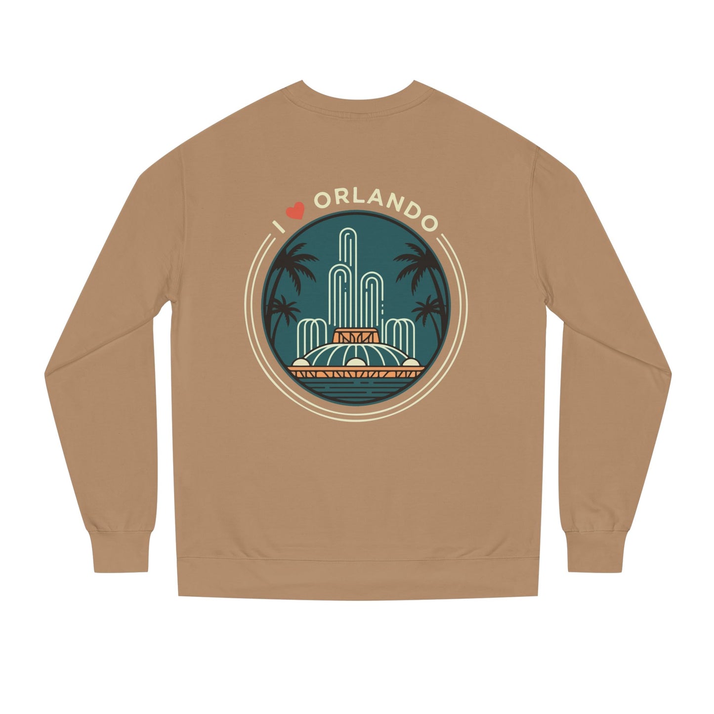 Orlando Fountain Crewneck Sweatshirt — Retro Palm Tree Cityscape