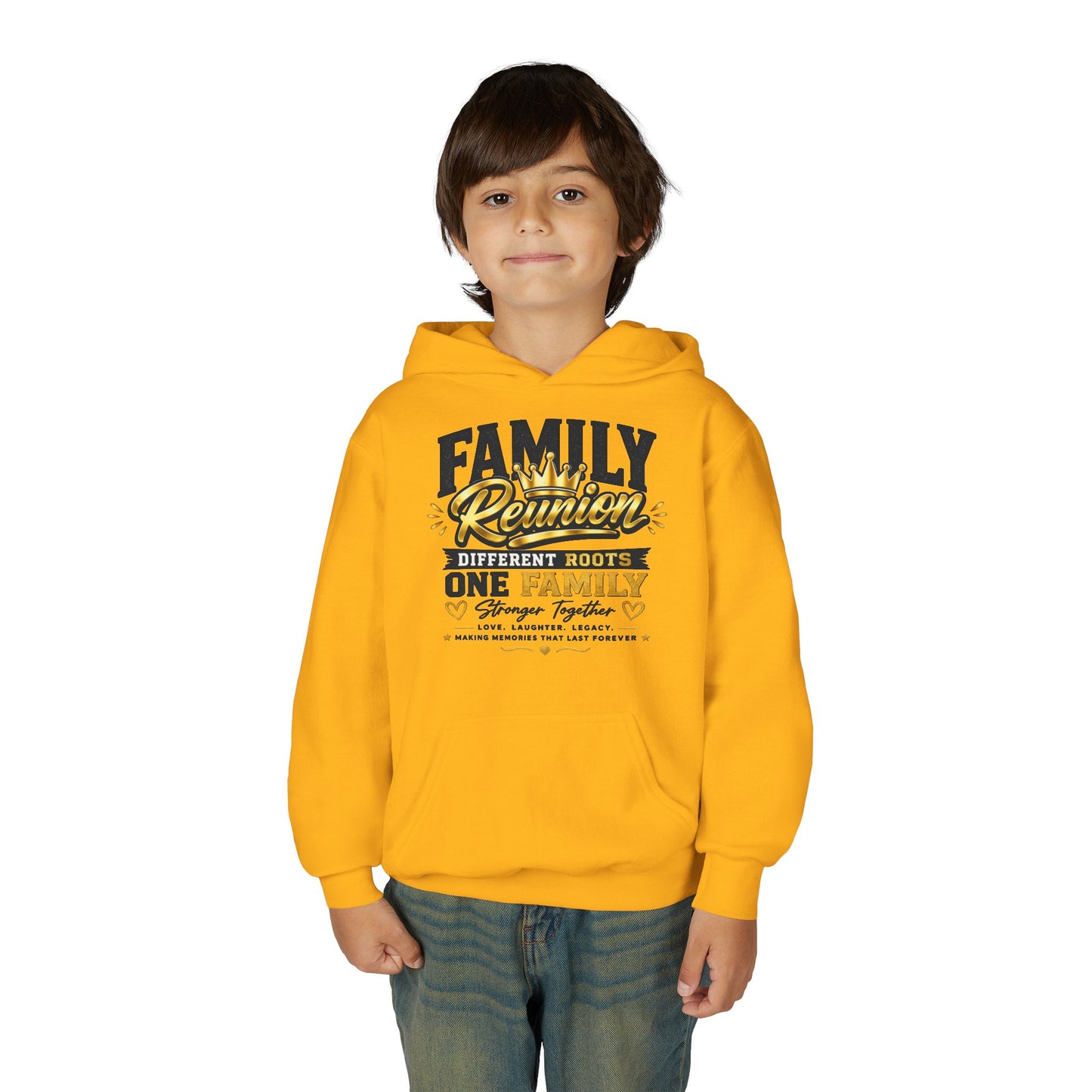 Family Reunion Hoodie — "Different Roots One Family" Youth Pullover