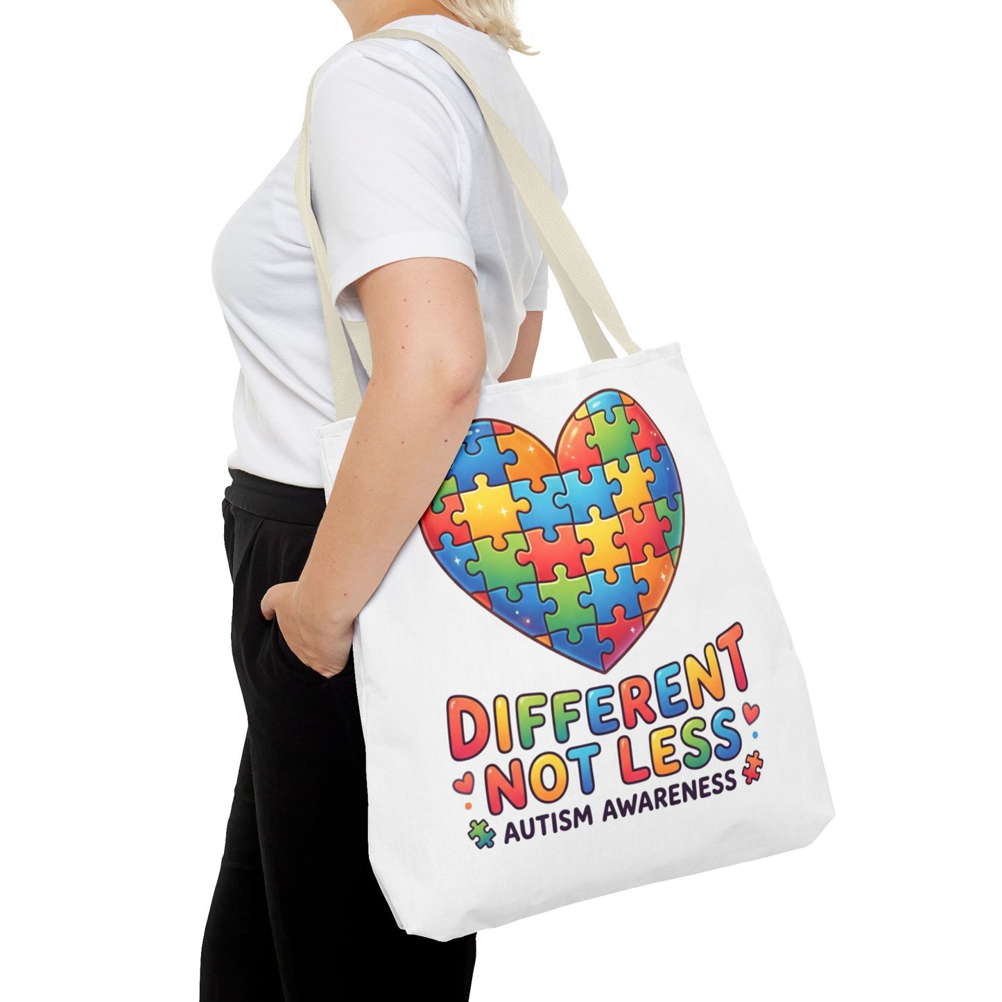 Autism Awareness Tote Bag — "Different Not Less" Puzzle Heart