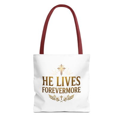 He Lives Forevermore Tote Bag – Christian Faith Cross Easter Canvas Tote