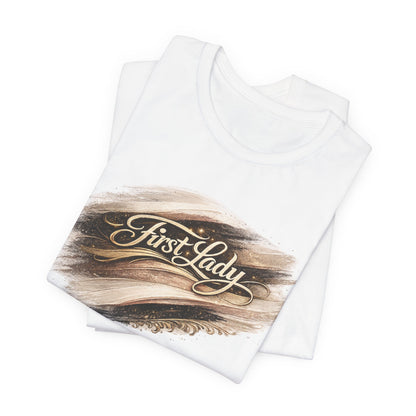 First Lady Brushstroke Tee — Elegant Script Graphic T‑Shirt