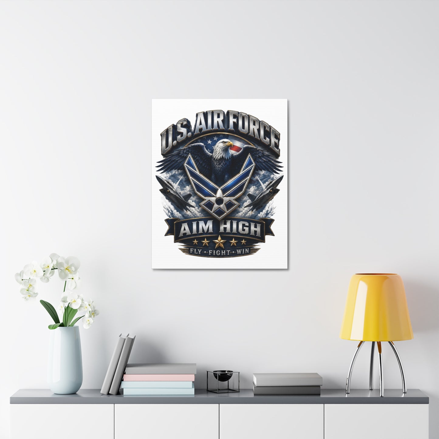 U.S. Air Force Aim High Stretched Canvas – Patriotic Eagle Military Wall Art