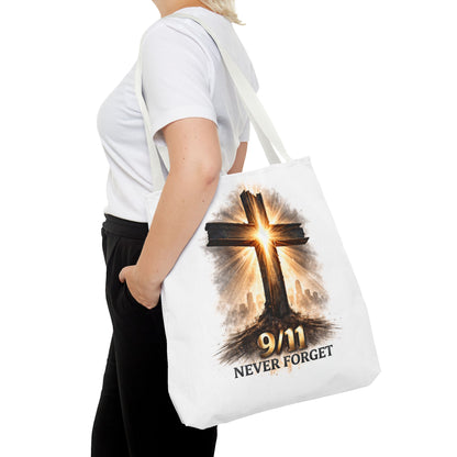 9/11 Never Forget Cross Memorial Tote Bag — Patriotic Remembrance Shopper