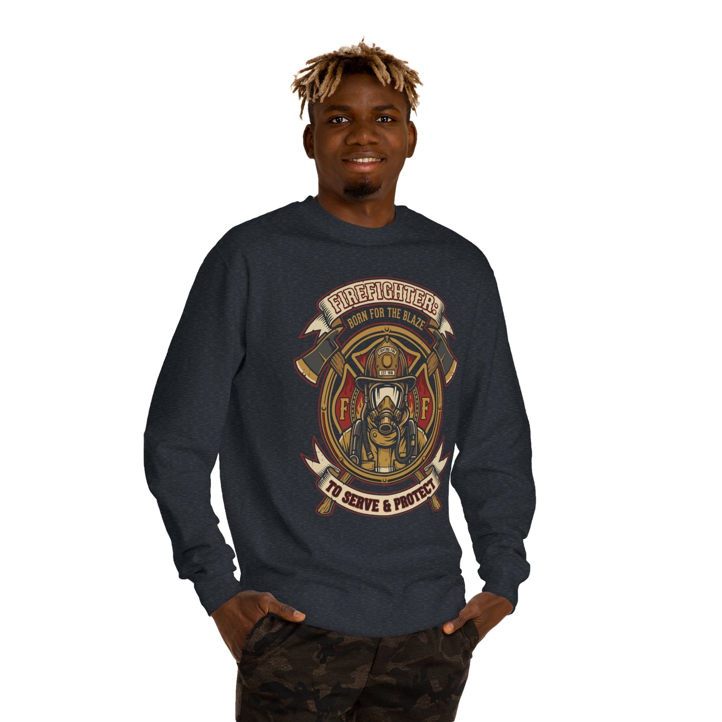 Firefighter Crest Crewneck Sweatshirt — 'To Serve & Protect' Tribute