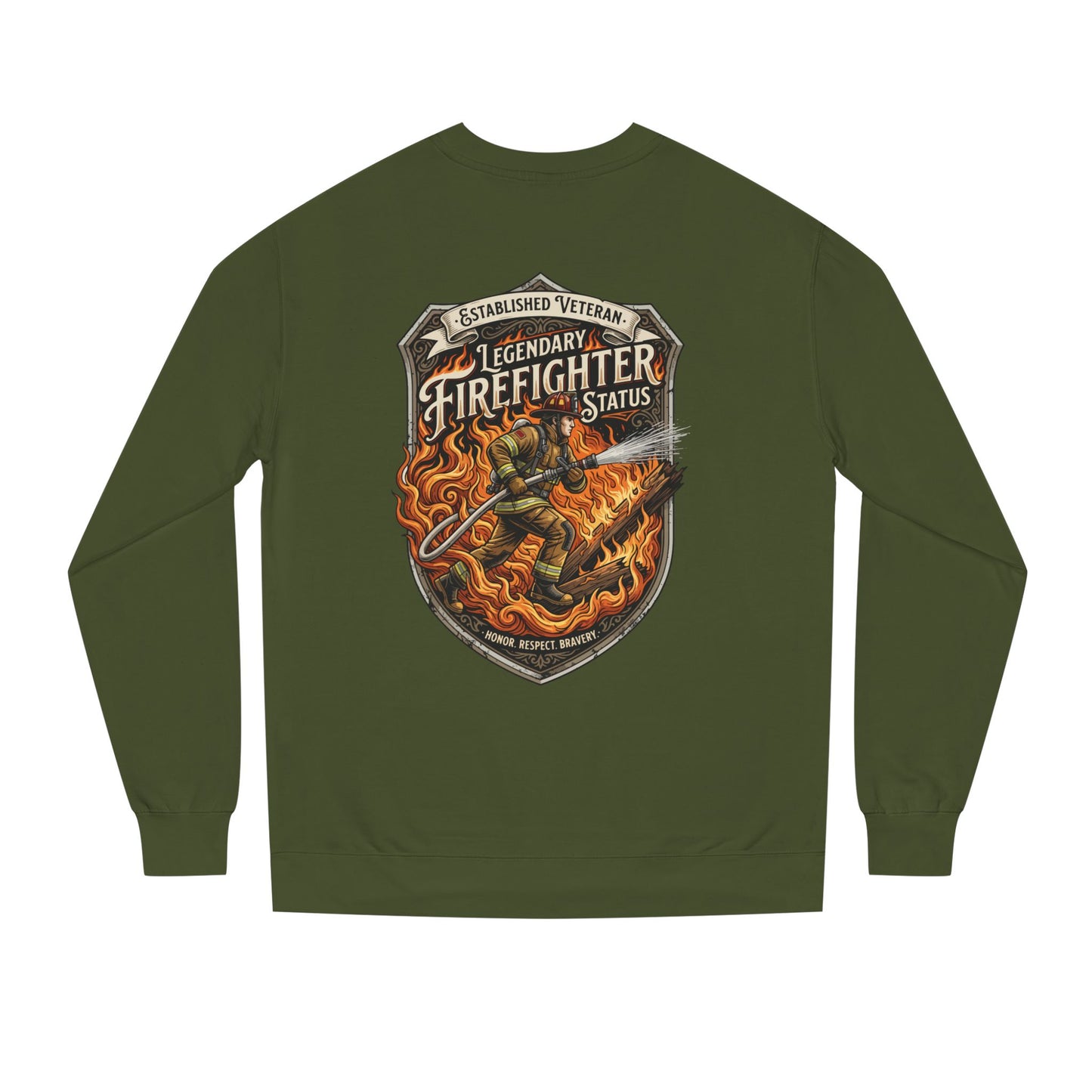 Legendary Firefighter Status Sweatshirt — Established Veteran Badge Crewneck