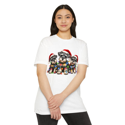Christmas Schnauzer Puppies T-Shirt – Cute Santa Hat Dog Holiday Tee