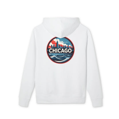 Chicago Skyline Hoodie — Retro Cityscape Wave Graphic