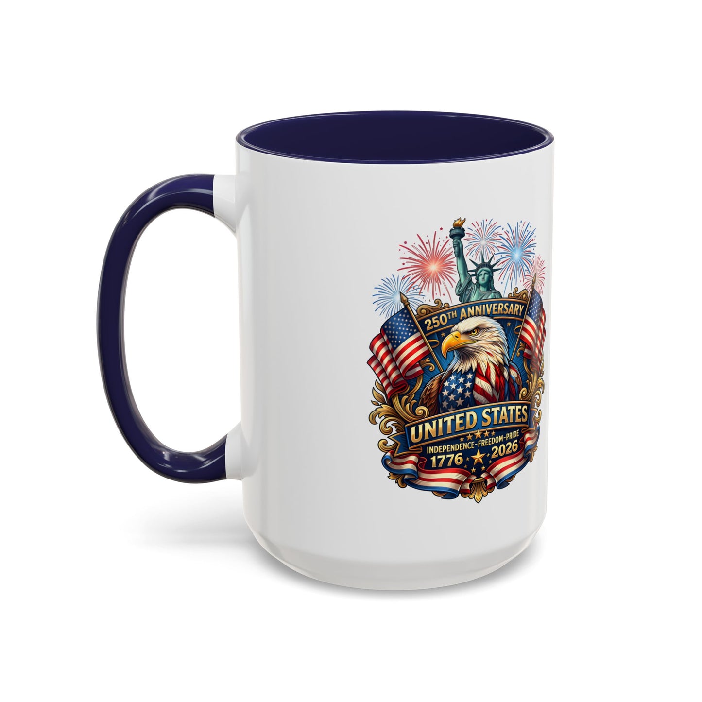 Patriotic Coffee Mug — United States 250th Anniversary Eagle & Fireworks (11/15oz)