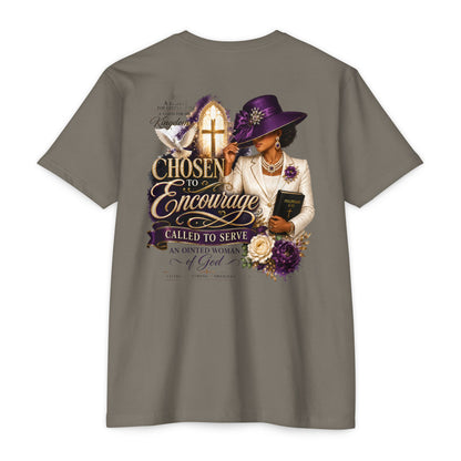 Chosen to Encourage Christian T-Shirt — 'Called to Serve' Purple Church Hat Design