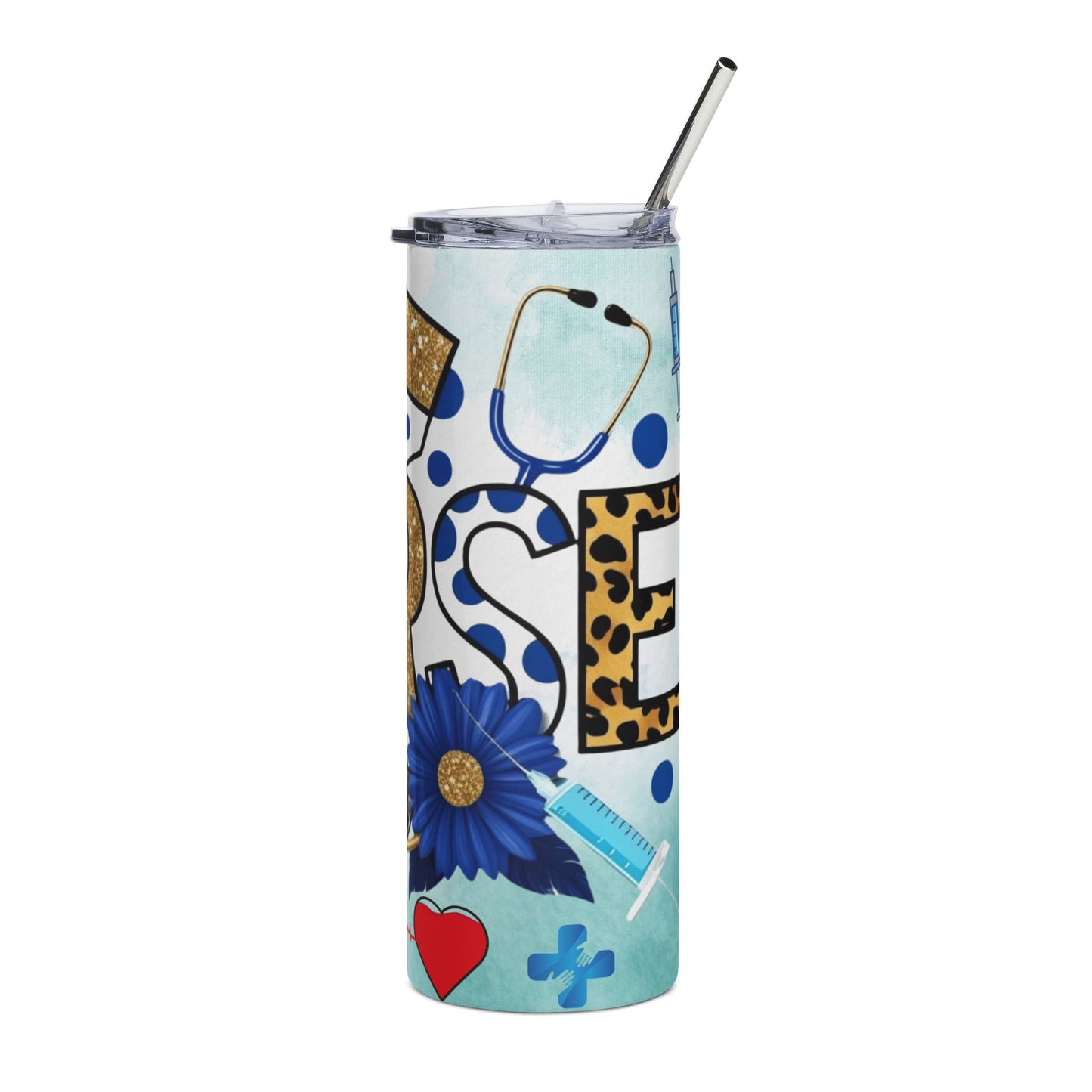 Nurse Stainless Tumbler 20oz — Floral Stethoscope Heartbeat Travel Cup