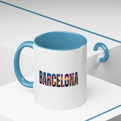 Barcelona Accent Coffee Mug — Scenic Cityscape Text Travel Souvenir (11/15oz)