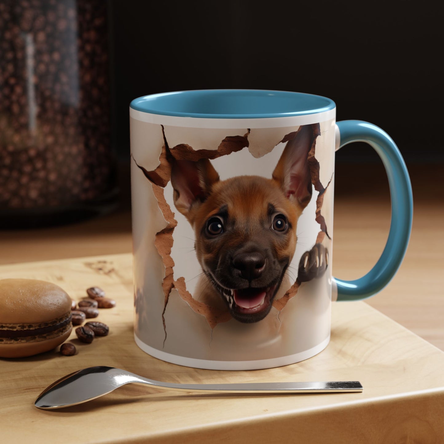 Accent Coffee Mug - Playful Puppy Peeking Through Tear Design (11/15oz)