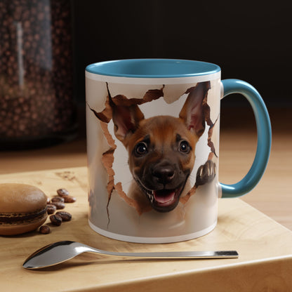 Accent Coffee Mug - Playful Puppy Peeking Through Tear Design (11/15oz)