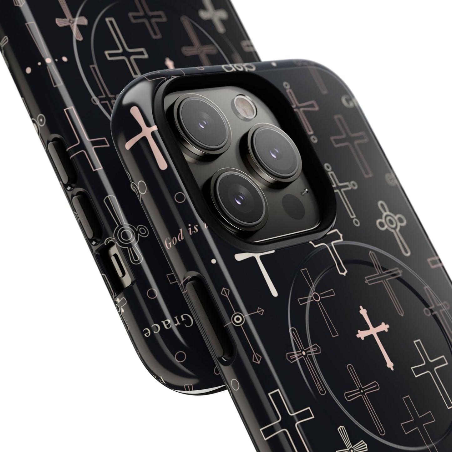 Magnetic Phone Case — Black Crosses "Grace" Protective Cover