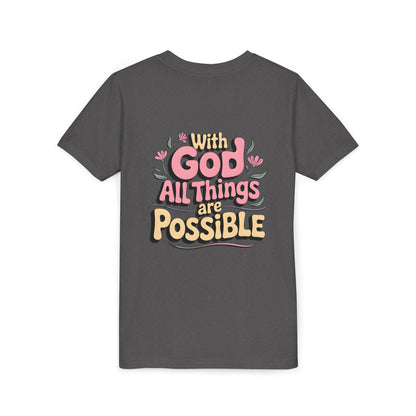 Youth Tee - "With God All Things Are Possible" Inspirational Christian Shirt