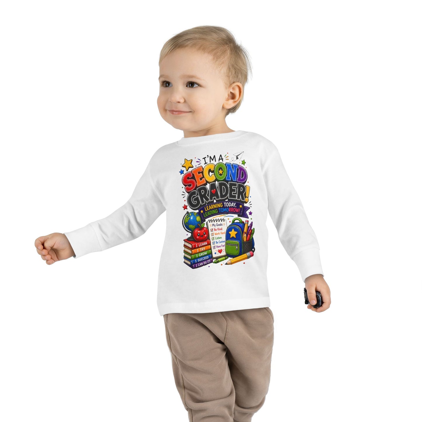 Toddler Long Sleeve Tee — "I'm a Second Grader!" Back-to-School Graphic Shirt