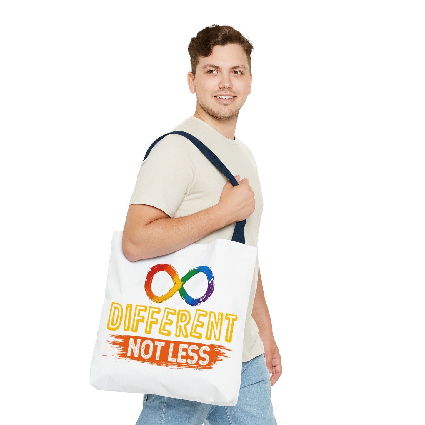 Autism Pride Tote Bag — "Different Not Less" Rainbow Infinity Reusable Shopper