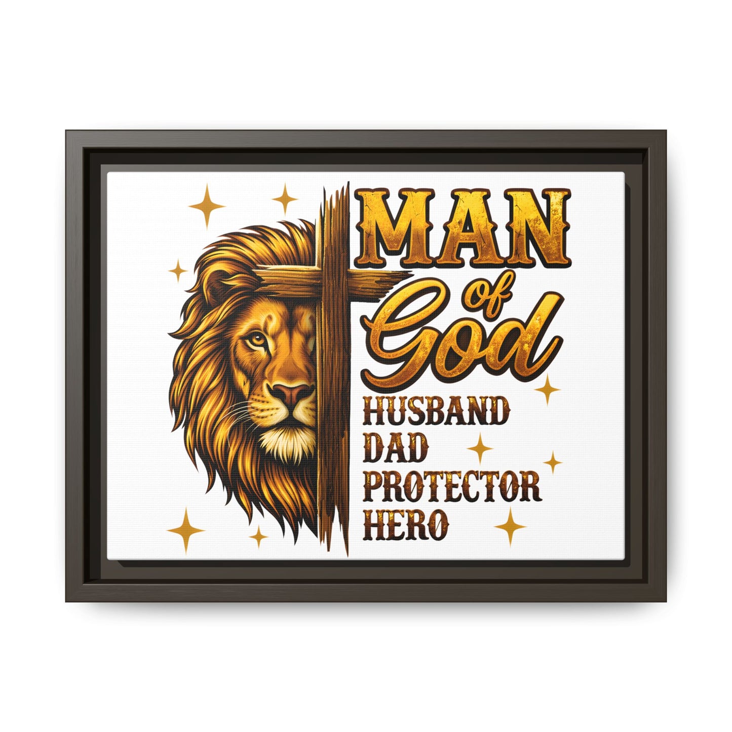 Man of God Framed Canvas Art — 'Man of God: Husband, Dad, Protector, Hero' Religious Wall Decor