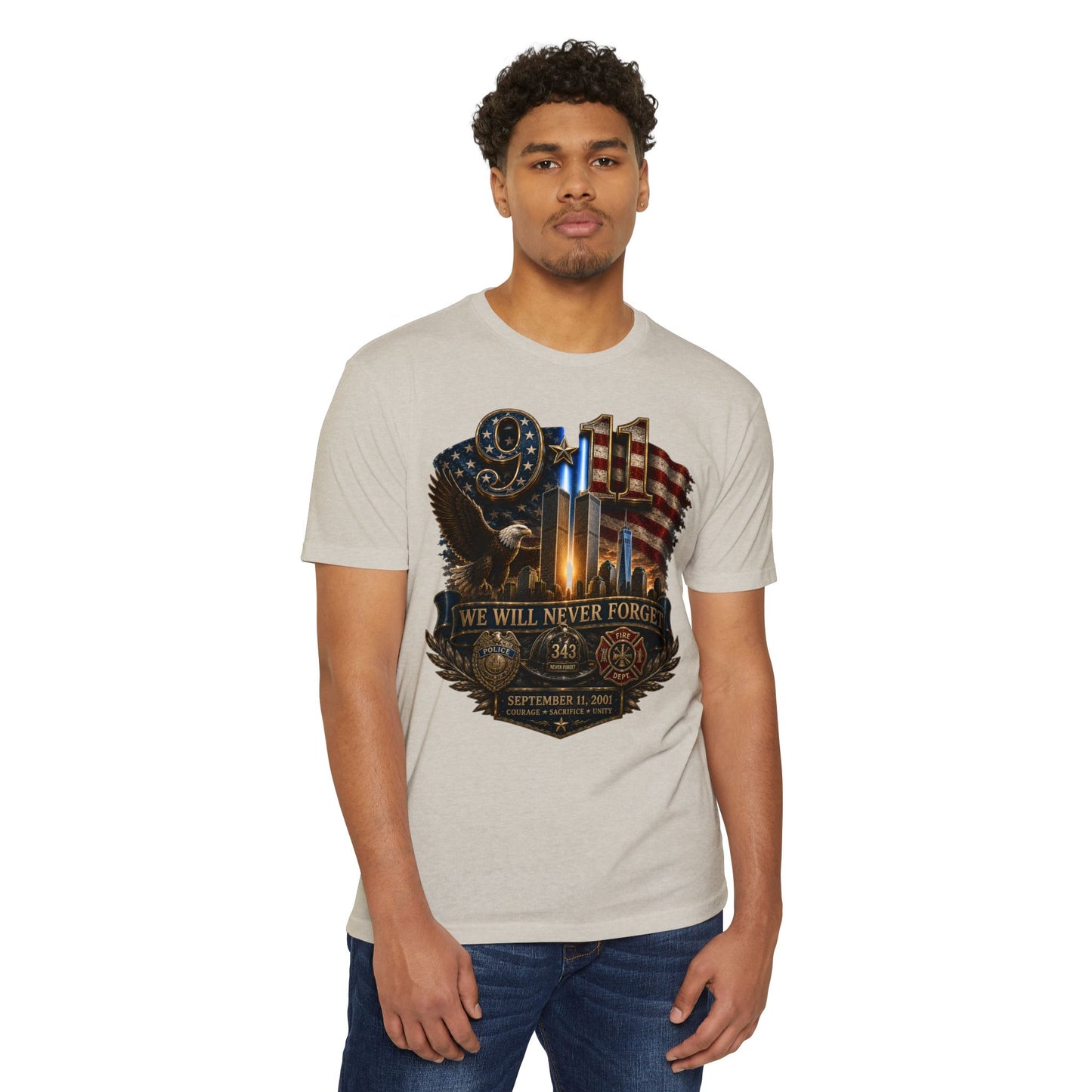9/11 Memorial T-Shirt — "We Will Never Forget" Patriotic Tribute