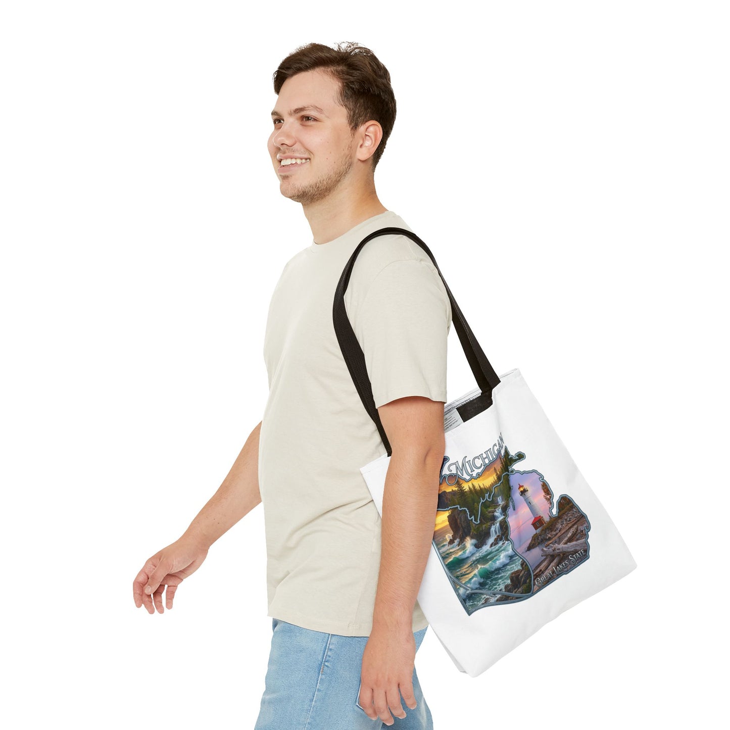 Michigan Lighthouse Tote Bag — Great Lakes Scenic State Travel Tote