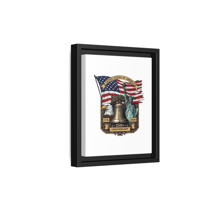 Liberty 250th Anniversary Framed Canvas Print — American Flag, Statue of Liberty & Liberty Bell Art