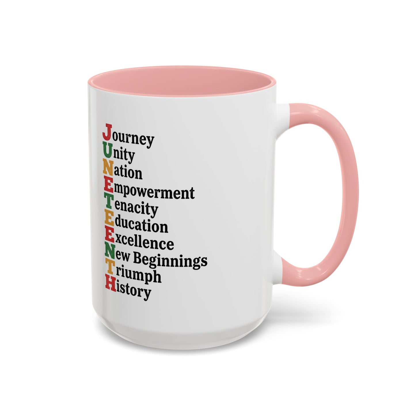 Juneteenth Acronym Accent Coffee Mug – Journey Unity Nation Empowerment (11/15oz)