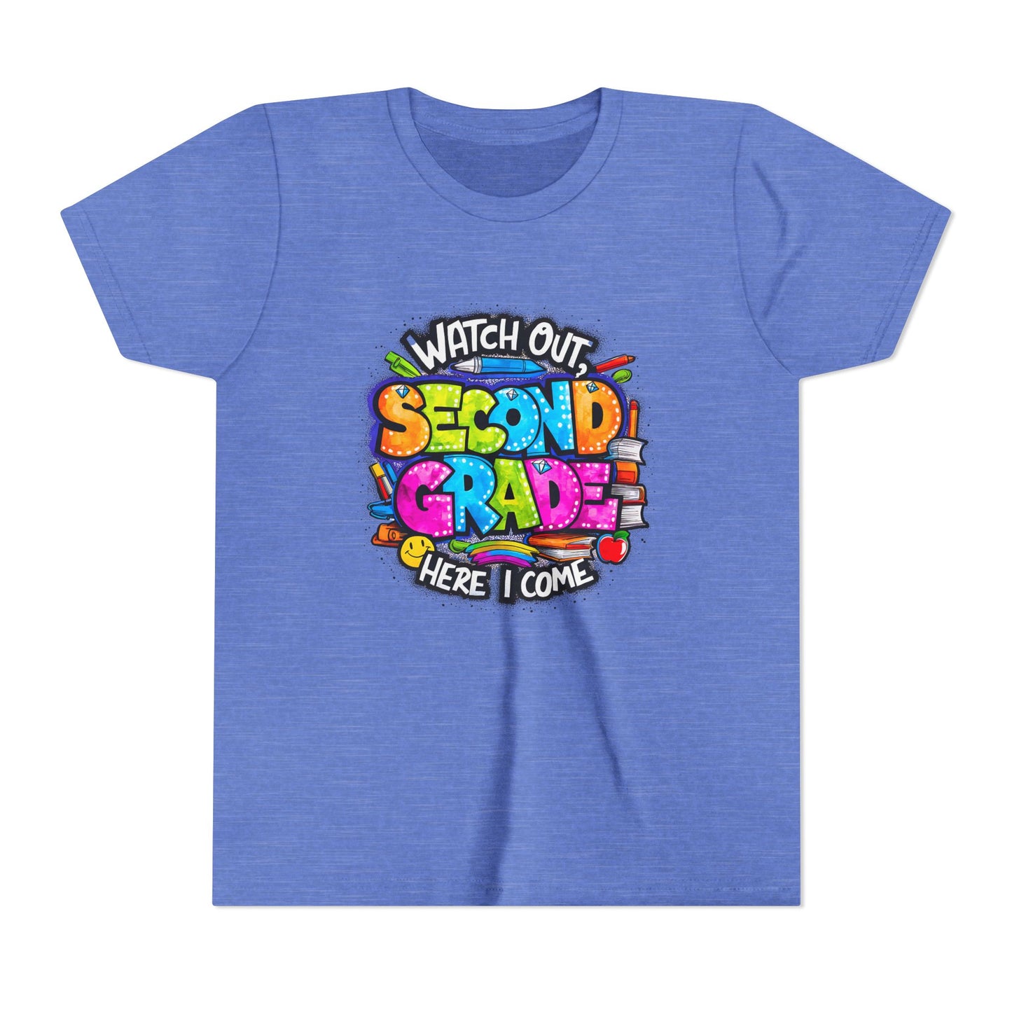 Second Grade Kids Tee - "Watch Out Second Grade Here I Come" Colorful Back-to-School Shirt