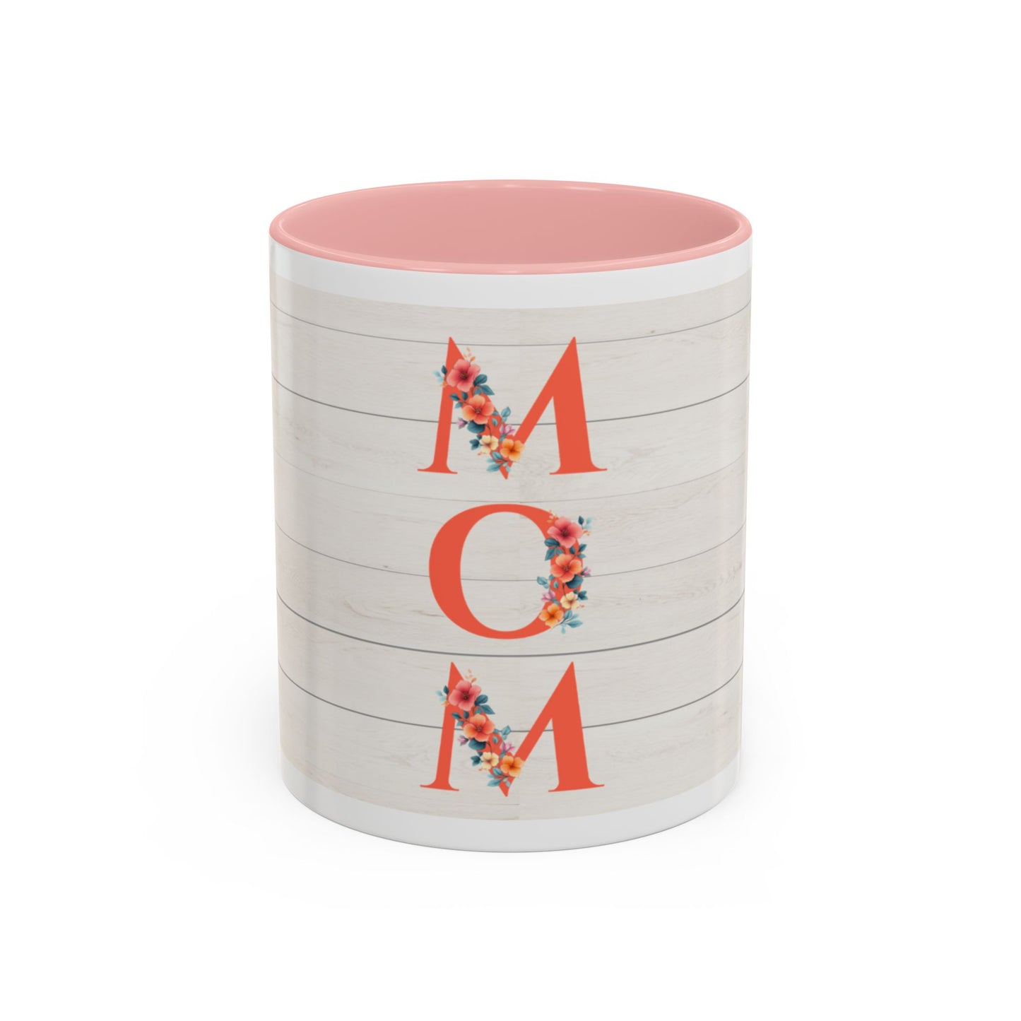 MOM Floral Accent Coffee Mug – Rustic Shiplap Mother's Day Gift (11/15 oz)