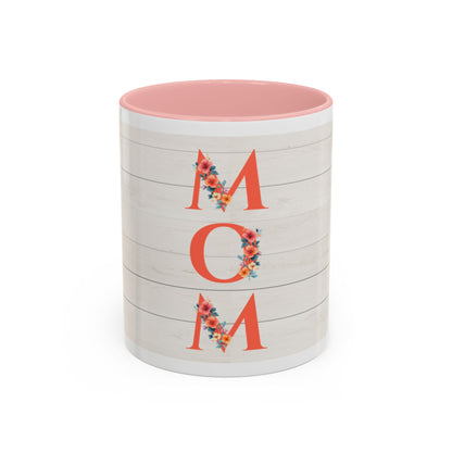 MOM Floral Accent Coffee Mug – Rustic Shiplap Mother's Day Gift (11/15 oz)